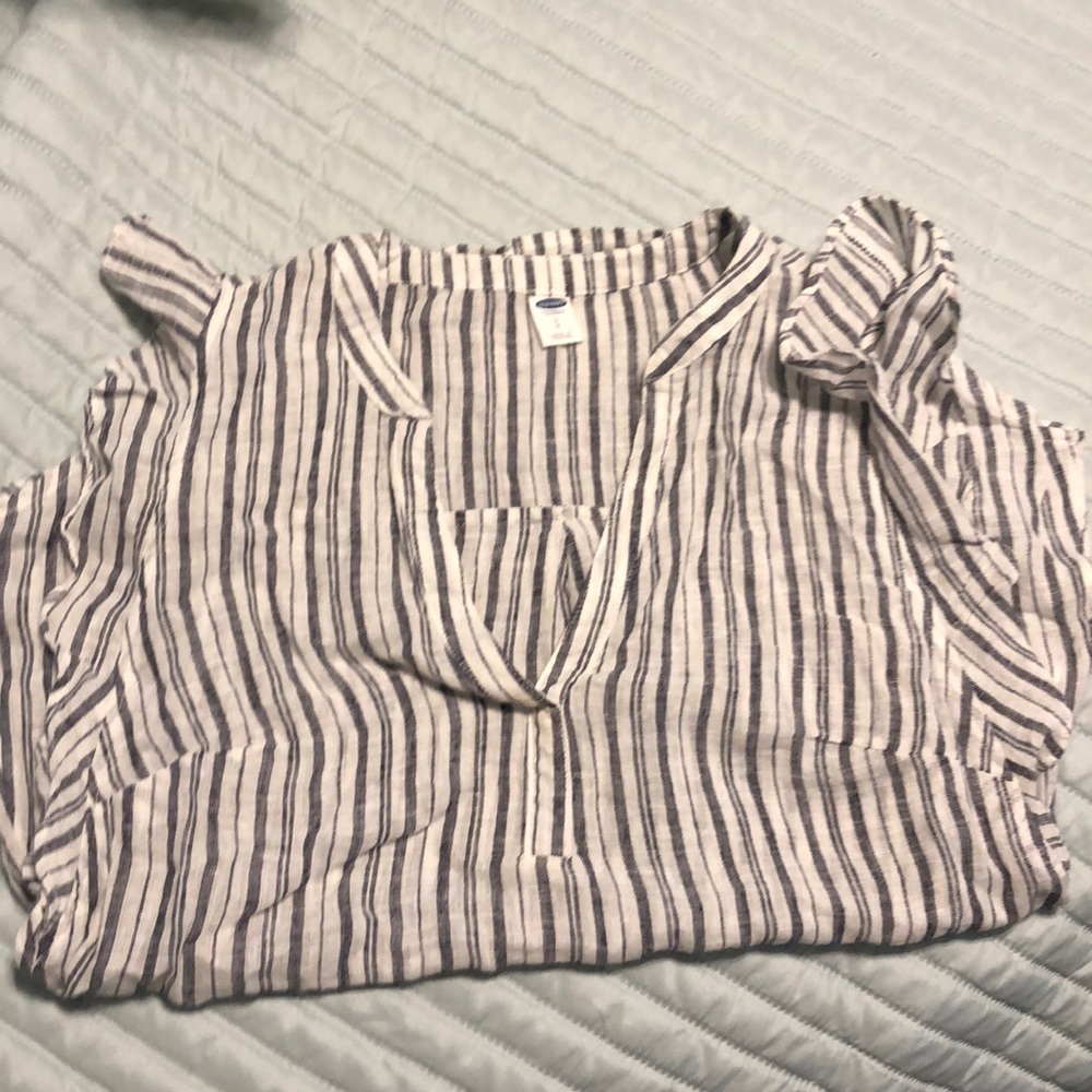 Grey and white striped blouse
